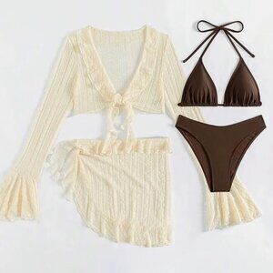 4-Piece Solid Bikini Set + Cover-Up